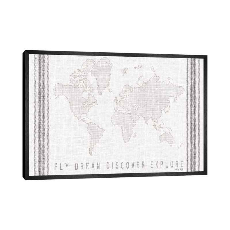 Fly, Dream, Discover, Explore Map 1 Piece Wall Art on Canvas, 66.04cm H x 101.6cm W x 3.81cm D, Black Framed Canvas