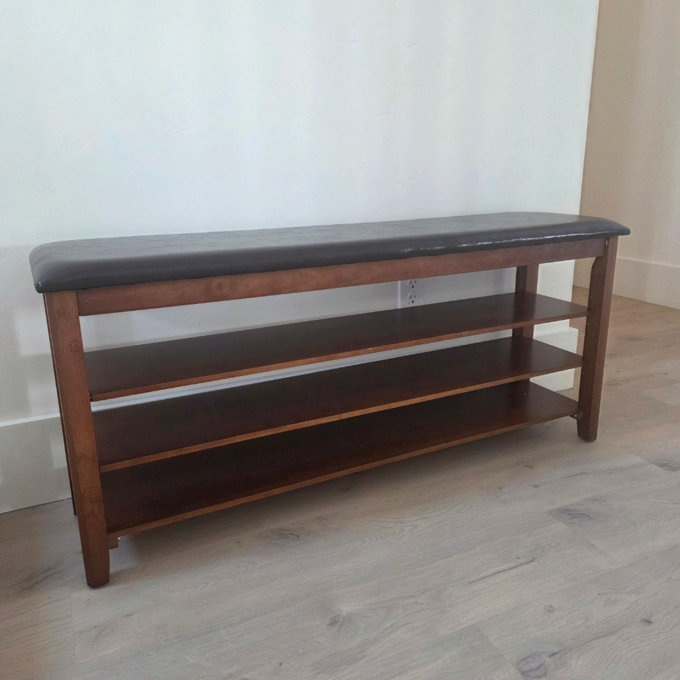 Entryway 3-Tier Solid Wood Shoe Bench with Storage - Brown, 20.4" H x 47.2" W x 11.8" D