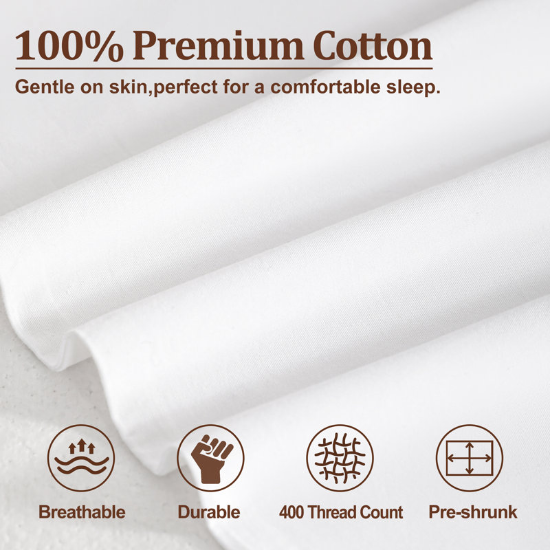 Taies d'oreiller en coton doux et respirant avec fermeture à enveloppe, housses de coussins de chambre à coucher confortables toutes saisons, paquet de 2