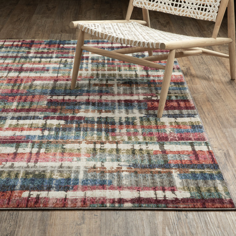 Holub Modern Abstract Grid Multi-colored Area Rug, Runner 2'3" x 7'9"