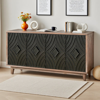 Mid-Century Modern 60" Sideboard Buffet Cabinet With Solid Wood Legs & Diamond Pattern Doors - Kitchen Storage Credenza With 2 Shelves, Living Room Co by Winston Porter