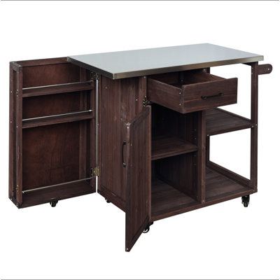 Outdoor Kitchen Island Fir Wood Prep Station Lockable Kitchen Cart with Stainless Top, Ample Storage Space, Towel and Spice Racks for Patio and Outdoor