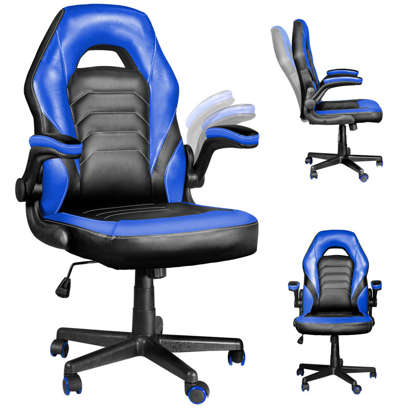 Fauteuil de jeu et de course pivotant réglable en cuir Inbox Zero Racing, Bleu