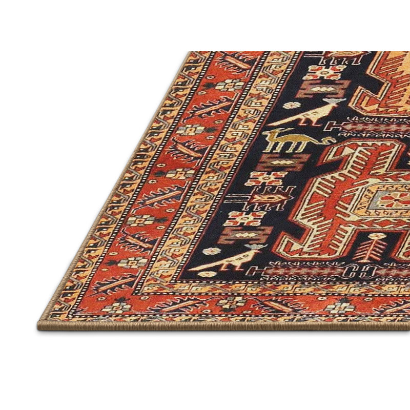 Tapis traditionnel rouge / noir, Rectangle 5 pi x 7 pi