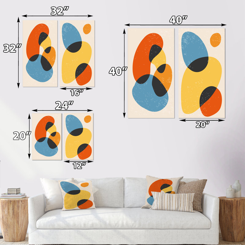 Minimal 20S Bauhaus géométrique xiv - ensemble de 2 peintures, Toile tendue, H 20 po x l 24 po x P 1 po