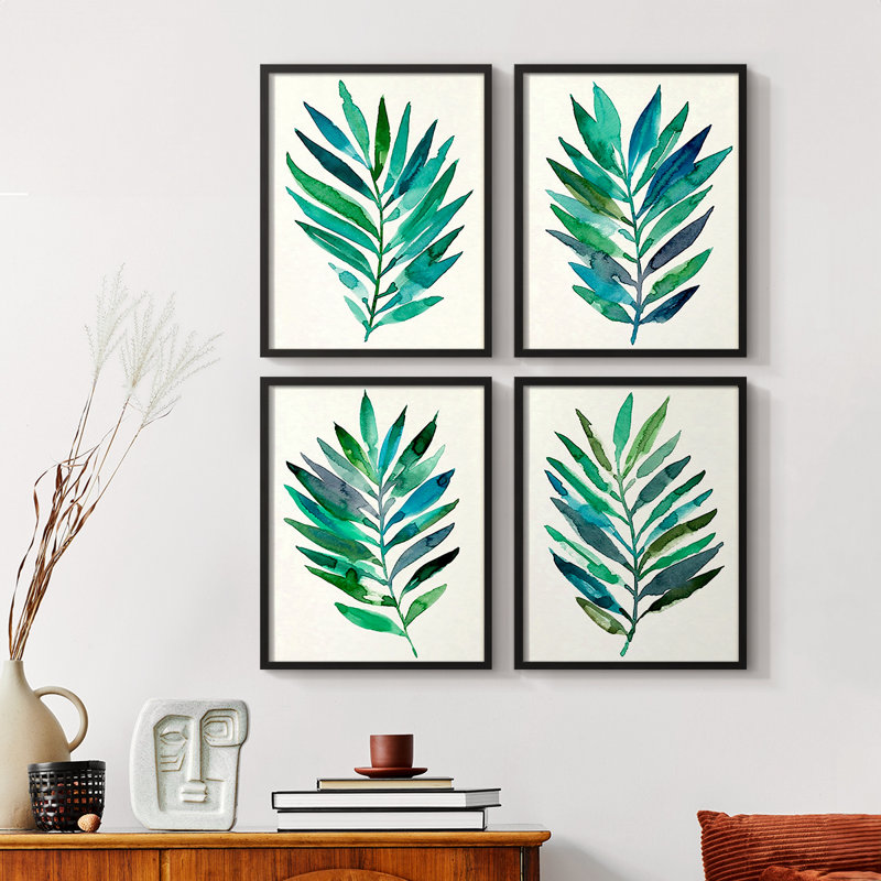 Palm Frond Flow I, impression encadrée - ensemble de 4, H 10 po x l 32 po
