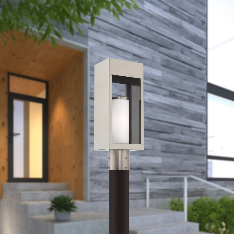 Saramarie Frosted Post Lantern, 16.5" H x 6.25" W x 4.63" D, Brushed Nickel