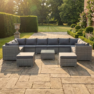 Taraf 11 Piece Modular Rattan Large U-Shape Garden Furniture