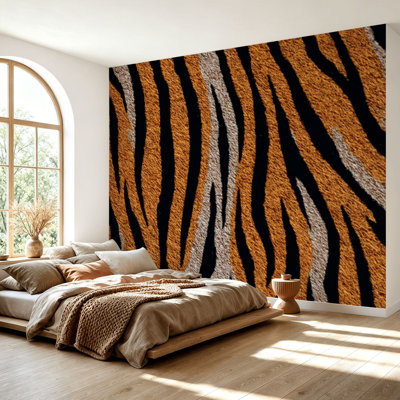 Wall Mural Peel and Stick Wallpaper animal skin tiger stripes abstract line zebra print Self-Adhesive Removable Contact Paper Wall Decor for Living Room Bedroom 69"H x 96"W