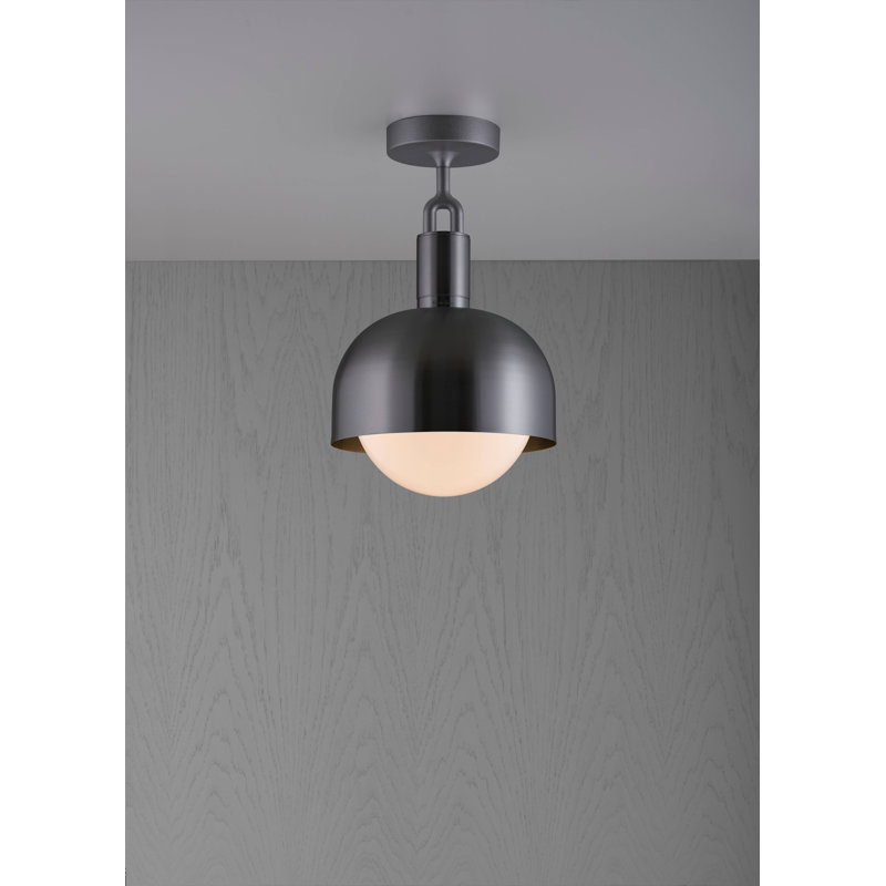 1 - Light Semi Flush Mount, 5.9" H x 9.84" W x 9.84" D, Brass/Opal