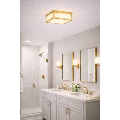 Plafonnier encastré 10 pouces à finition laiton antique intégré, haute performance énergétique avec 1120 lumens 24 W, 3 configurations de température de couleur 3000 K / 4000 K / 5000 K, éclairage à intensité variable, verre blanc gravé