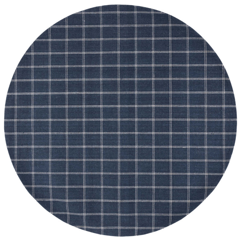 Tamworth Lauren Ralph Lauren Hand Woven Wool/Viscose Plaid Rug in Navy, Round 7'