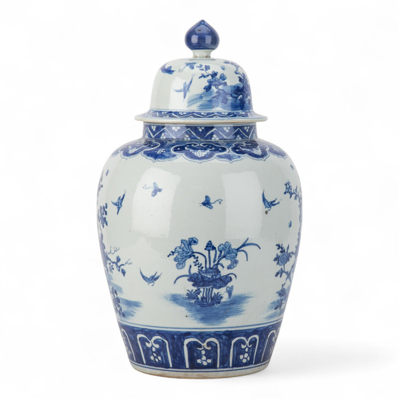 Large Blue and White Temple Jar
