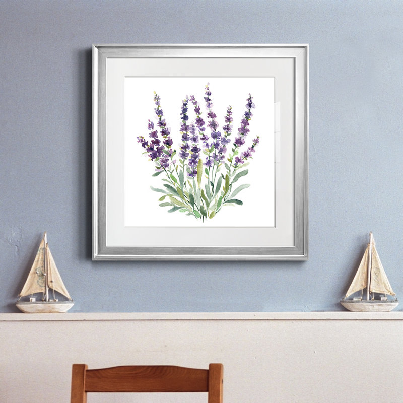 Lavande botanique II - peinture encadrée, Encadrement argenté, H 22,5 po x l 22,5 po x P 1,5 po