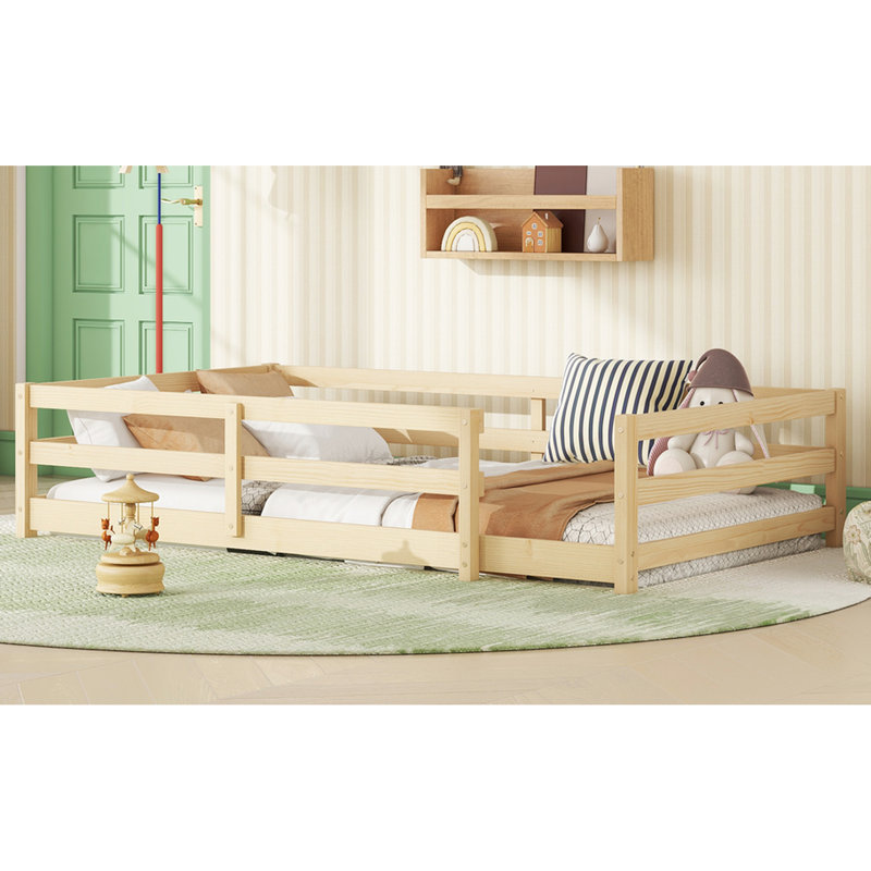 Lit de sol simple de taille naturelle avec clôture pour, pin de haute qualité, structure stable, sans sommier, installation rapide, zone d'utilisation polyvalente «Bedtime Calmness Relax»