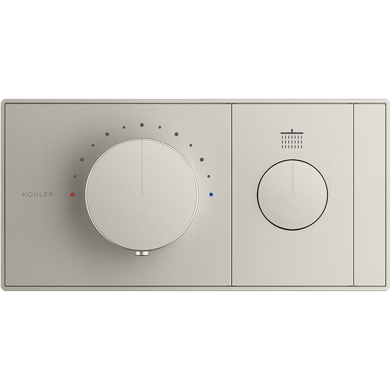Anthem One-Outlet Thermostatic Valve Control Panel With Recessed Push-Button, Silver