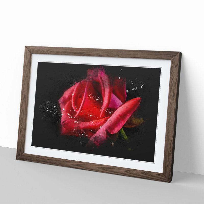 Red Rose Flower Vol.4 - Picture Frame Painting, 27cm H x 36cm W x 2cm D, Walnut Framed