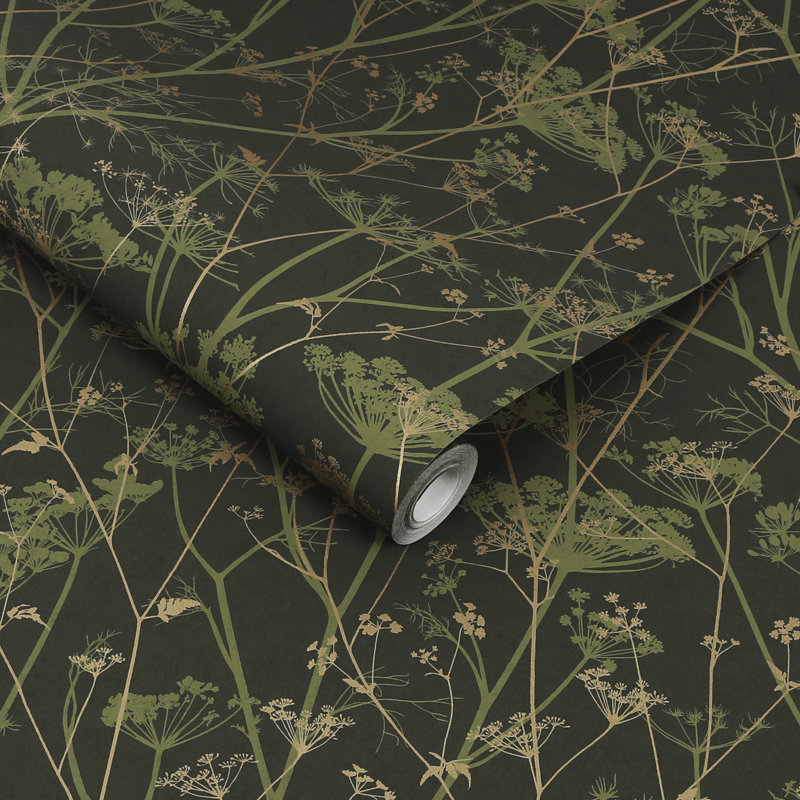 Floral Metallic Wallpaper Roll, Sage/Gold