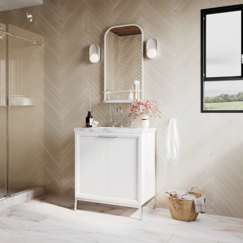 Bungalow 30" Freestanding Standard Single Bathroom Vanity with Top, White/Silver