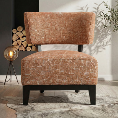 28" Wide Mid-Century Style Armless Accent Chair with Abstract Textured Fabric and Tapered Black Wood Legs, for Living Room or Bedroom, Orange