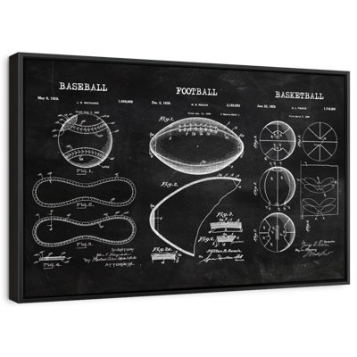" Sports Balls Compilation BW Patent Canvas Print "