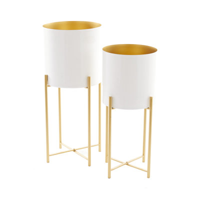Ensemble de 2 pots d'intérieur et d'extérieur en métal avec support amovible