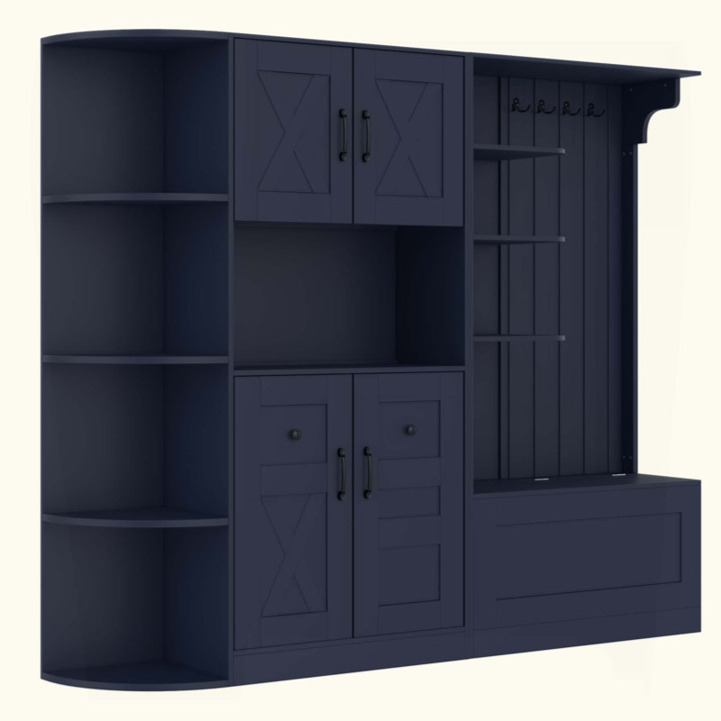 Multifunctional Left-Right Combination Hall Cabinet (Can Be Used Separately) With Storage And 4 Hooks, Storage Cabinet/ Hall Tree 2 In 1 For Living Room, Kitchen And Hallway