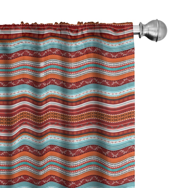 Bohemian Striped Semi-Sheer Rod Pocket Curtain Panels, 28" x 95", Red