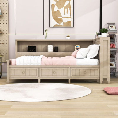 Wood Daybed with 3 Drawers and Storage Shelves