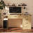 Rustic Wood Standing Desk with 3 Drawers & Open Storage Shelves, Adjustable Height, Home Office Computer Desk for Work, Study, Writing-313892163