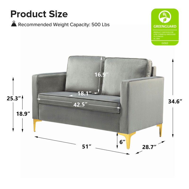 Causeuse Adalynn, Velours gris