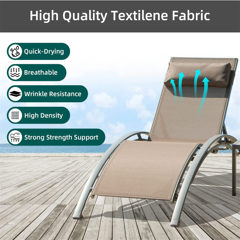 Lingeswaran Patio Adjustable Aluminum Chaise Lounge Set with Table & Pillow, Khaki