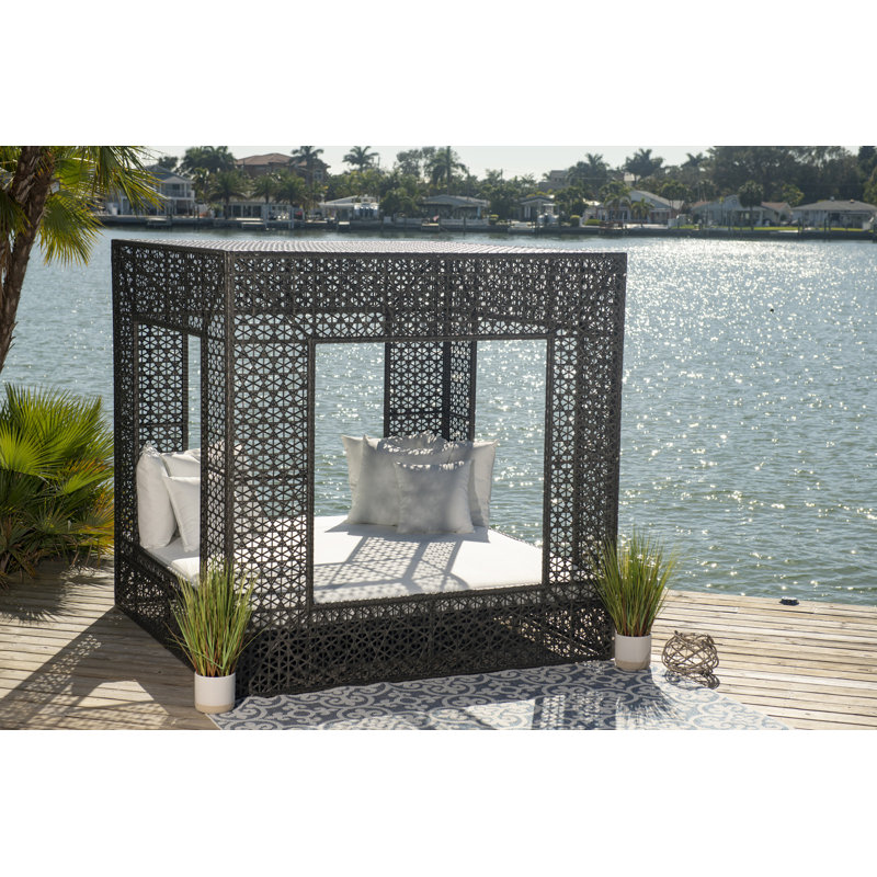 79" Wide Outdoor Wicker Rectangular Patio Daybed with Cushions, Standard