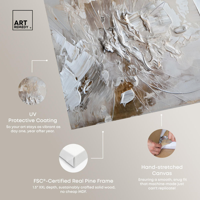 Elegant Gold and White Abstract Canvas Art, 24" x 16"