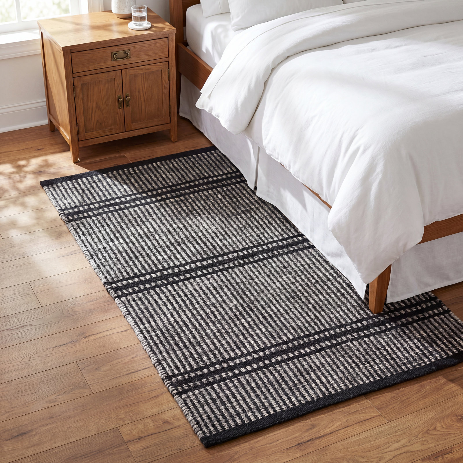 Malta Hand-Woven Striped Wool Rug, Rectangle 5' x 8', Black