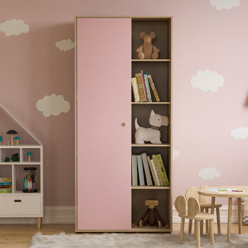 Kayshia 1 Door Corner Wardrobe, Pink/Oak