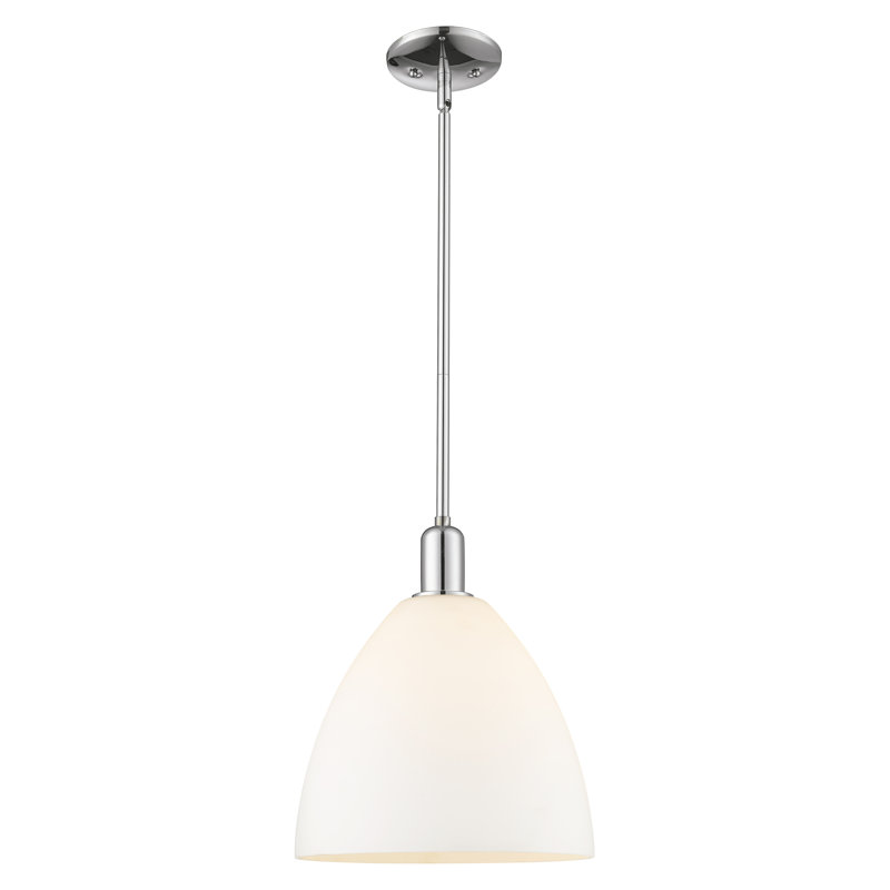 Arcadia - Bristol - Mini-luminaire suspendu 1 tige 12 po - Finition chrome poli - Abat-jour blanc mat, Blanc mat, Chrome poli
