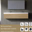 Meuble-lavabo mural 72 po avec deux lavabos à surface solide blanc brillant, tiroirs texturés en chêne naturel, entièrement assemblé pour deux lavabos flottants, système de tiroir facile à utiliser