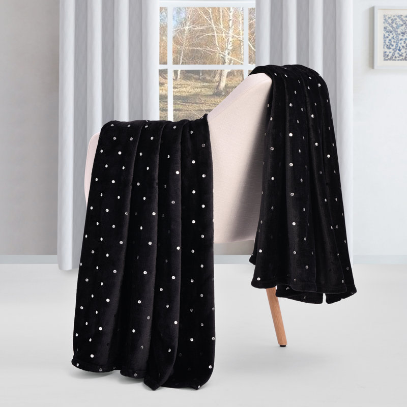 Couverture en molleton 100% polyester de qualité supérieure à pois métalliques, Double/grand, Pois noirs