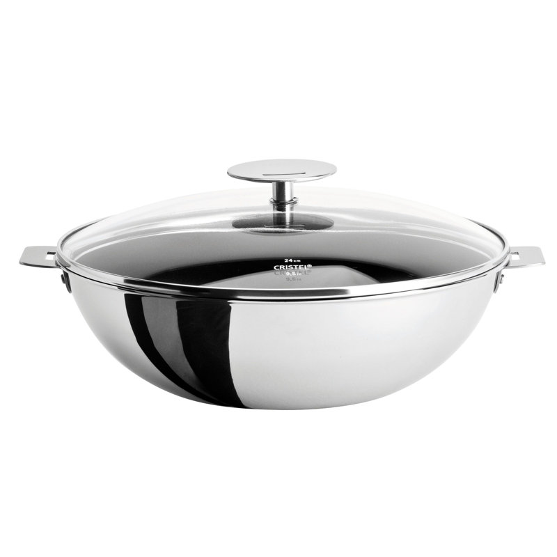 Cristel Casteline Non-Stick Stainless Steel Wok with Lid, 6.2" H x 11" W x 13.6" L