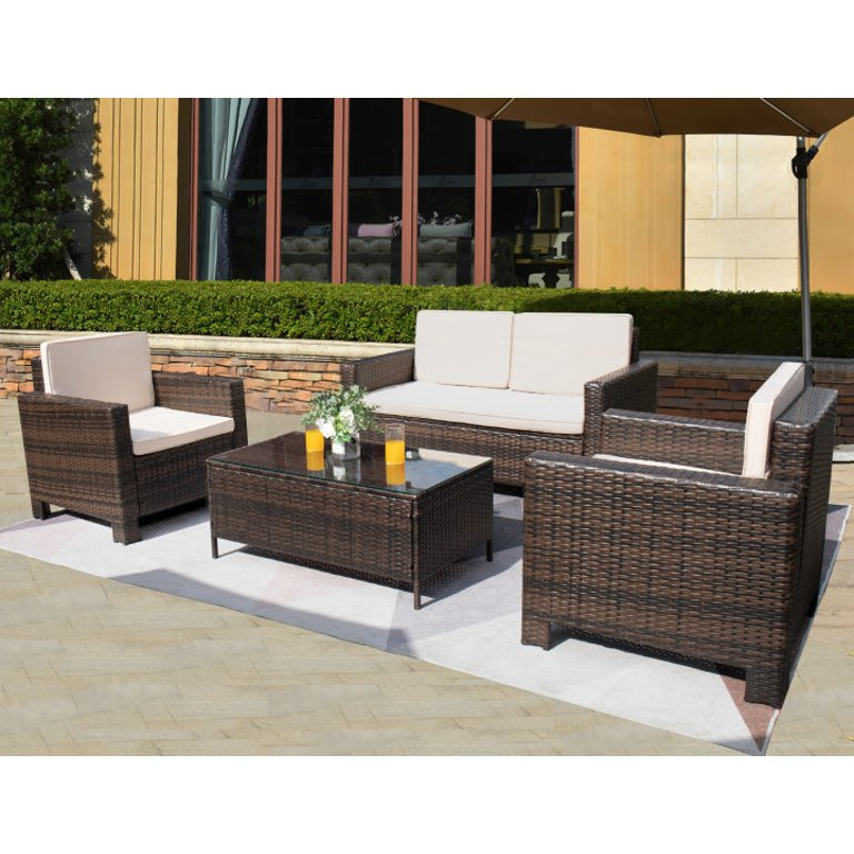 Finnmark 4 - Person Patio Conversation Set with Cushions, Brown, Cream