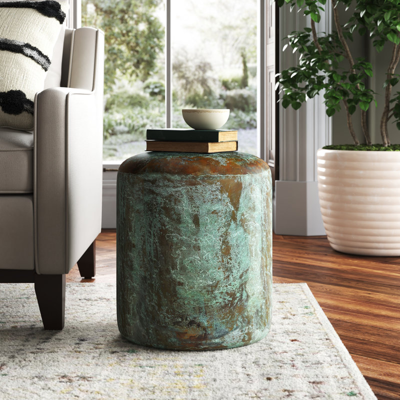 Kiersten Steel Top End Table, Green Patina
