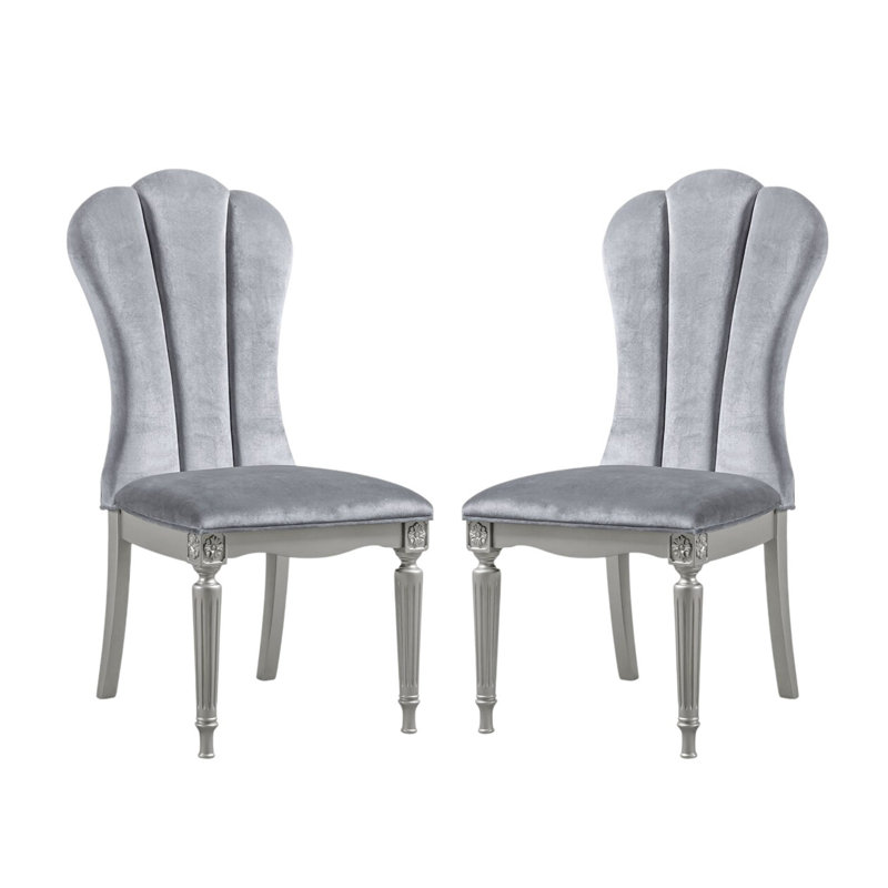 Ensemble de 2 chaises de salle à manger rembourrées avec pieds cannelés tournés , Gris, Gris