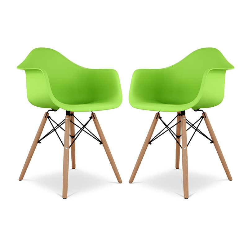 Fauteuil Modholic Eiffel avec pieds en bois, vert (ensemble de 4), Vert, 4