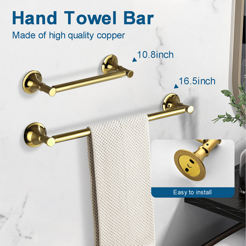 5 Piece Bathroom Hardware Set,brass Bathroom Accessories Kit Wall Mounted, Gold
