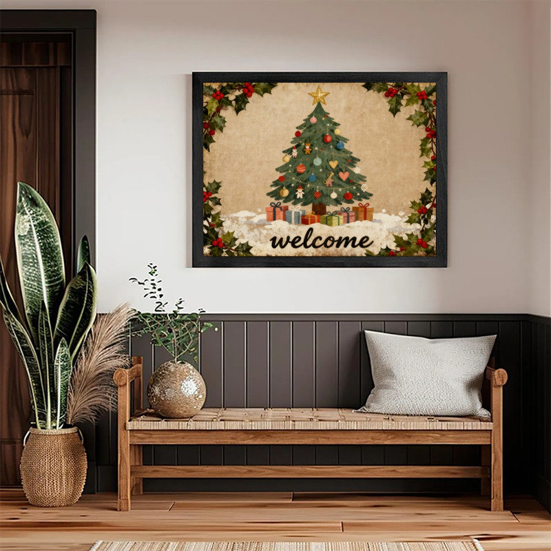 Cadre noir, arbre de Noël rétro, art mural ferme, impression de cadre festif, H 13 po x l 17 po