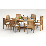 6 Seats 7 Pcs Grade-A Teak Wood Dining Set: 72" Round Table And 6 Mas Stacking Arm Chairs #11MS1706