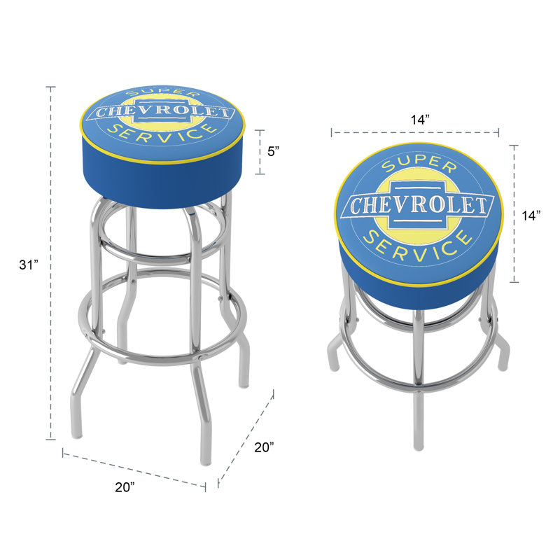 Blue and Chrome Swivel Backless Metal Bar Stool