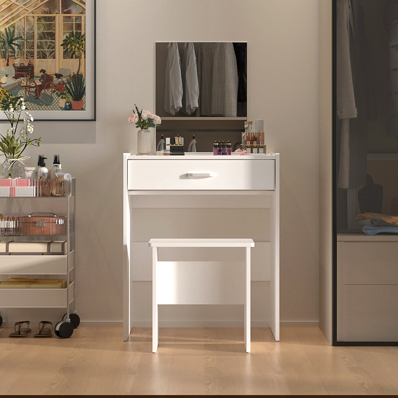 Vanity Table Set With Mirror And Stool