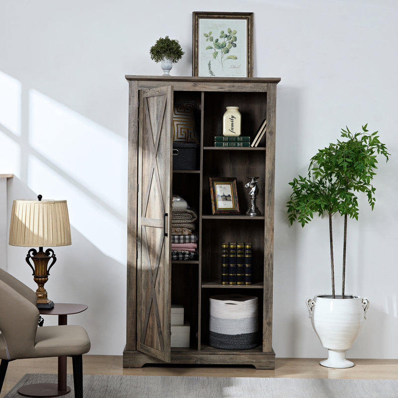 Armoire de rangement grise - grande porte de grange rustique 40,36 * 16,2 * 74,4, spacieuse et polyvalente avec organisateur de tablettes amovibles